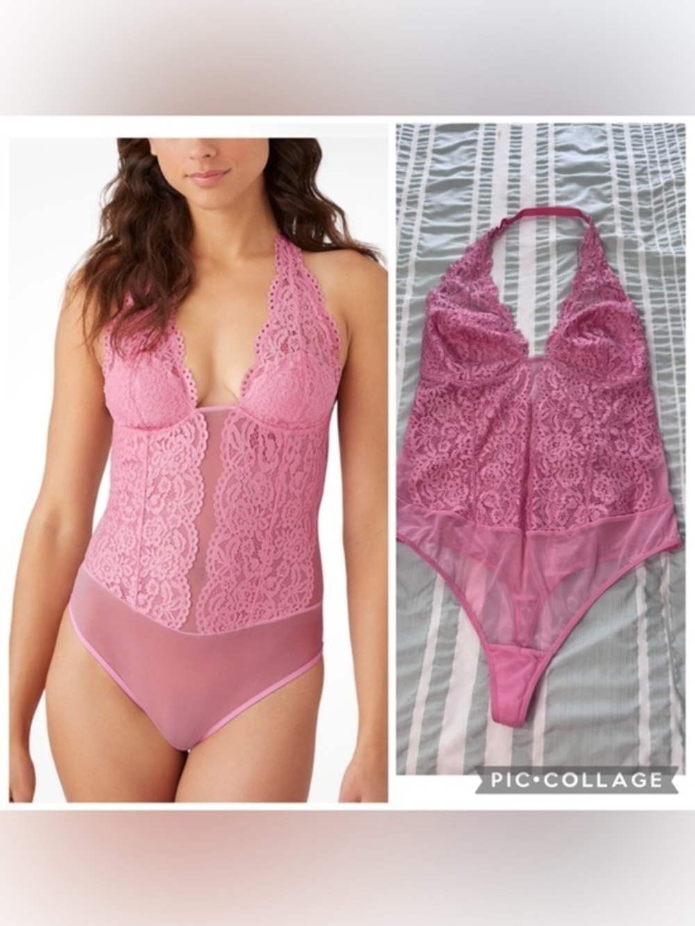 b.tempt'd by Wacoal Pink Lace Halter Bodysuit size L